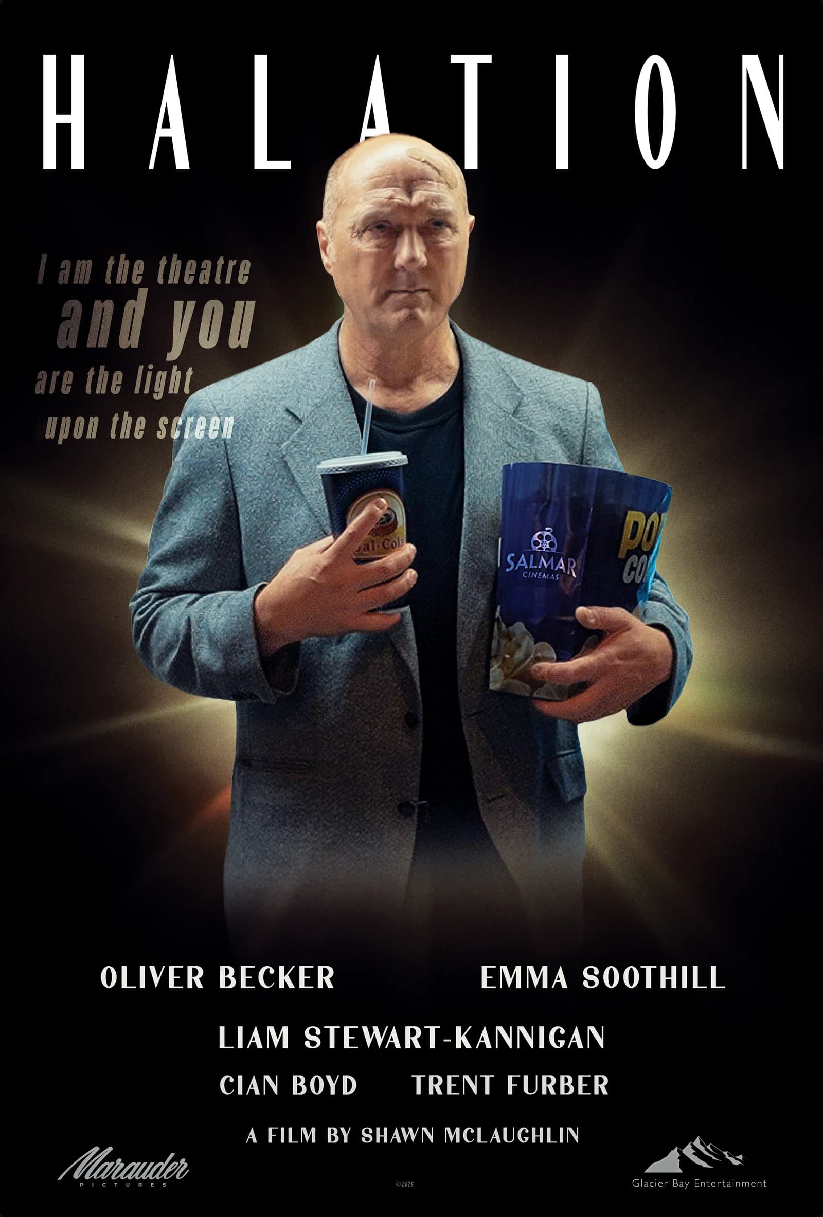 HALATION poster: Ben with popcorn from the Salmar
